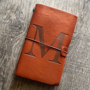 Monogram Leather Travel Journal - Burnt Orange "M"